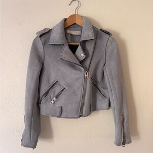 Zara Light Gray Suede Moto Jacket